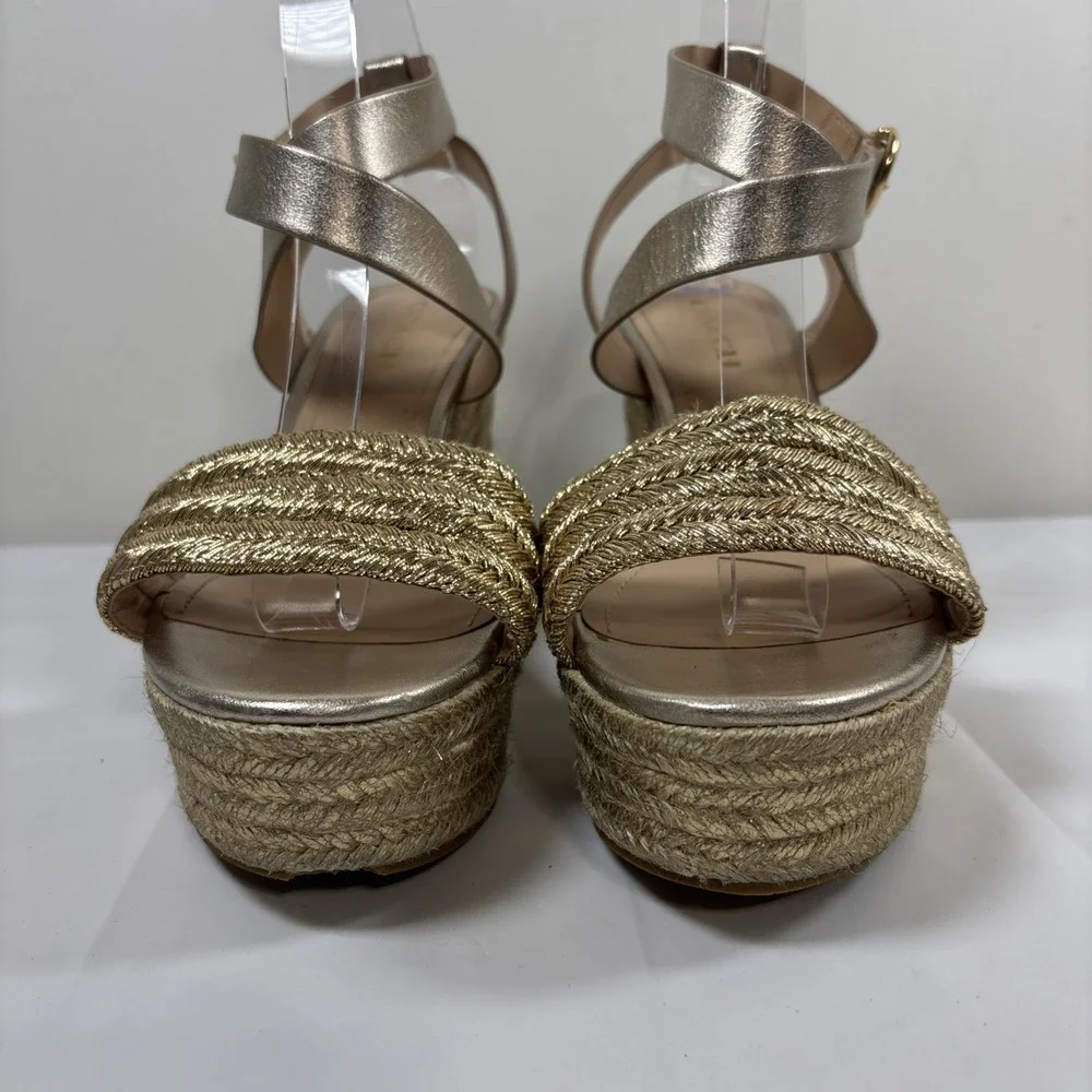Coach Metallic Gold Braided Espadrille Wedge Sandals